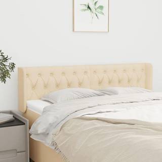 sengegavl med kanter 147x16x78/88 cm stof cremefarvet
