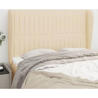 Sengegavl Med Kanter Stof - Creme / 147 x 23 x 118/128 cm