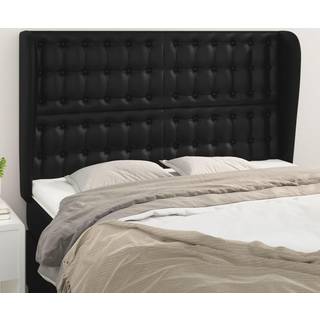 Sengegavl Med Kanter Kunstlæder - Sort / 147 x 23 x 118/128 cm