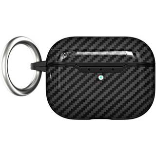 Apple AirPods Pro 2nd Gen (2022) Fleksibelt Plast Cover m. Carbon Look & Nøglering - Sort