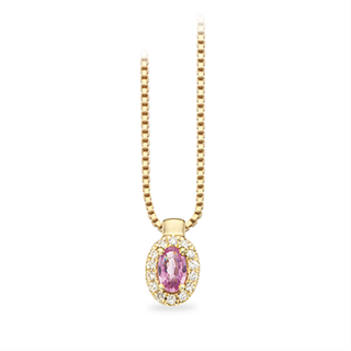 Scrouples forgyldt halskæde med 14 kt. guld roset vedhæng med pink safir og brillanter