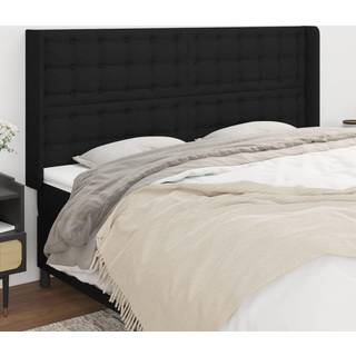 Sengegavl Med Kanter 83X16X78/128 Cm Stof - Sort / 163 x 16 x 118/128 cm