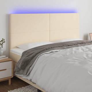 sengegavl med LED-lys 200x5x118/128 cm stof Cremefarvet