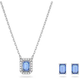 Una Set, Oktagon-Schliff, Blau, Rhodiniert