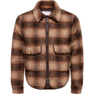Selected SLHHOPE BOILED WOOL JACKET W Ermine BROWN/OFFWHITE