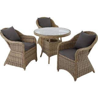 Polyrattan havemøbelsæt med 3 kurvestole + bord - natur