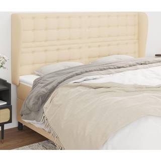 sengegavl med kanter 203x23x118/128 cm stof cremefarvet