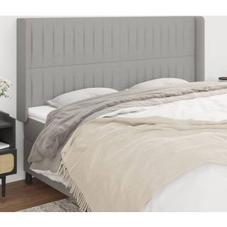 Sengegavl Med Kanter 83X16X78/128 Cm Stof - Lysegrå / 163 x 16 x 118/128 cm