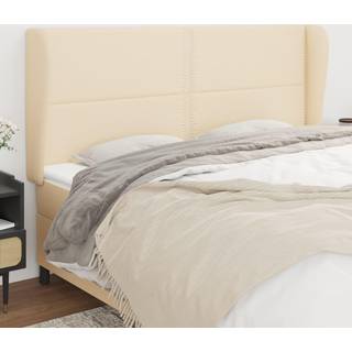 sengegavl med kanter 203x23x118/128 cm stof cremefarvet