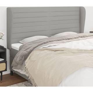 Sengegavl Med Kanter Stof - Lysegrå / 163 x 23 x 118/128 cm