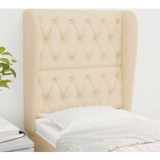 sengegavl med kanter 83x23x118/128 cm stof cremefarvet