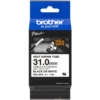 Brother HSe-261E krympeflextape 31mm, sort på hvid