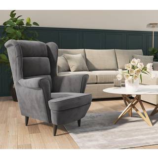 Lænestol Med Vingeryglæn Og Fodskammel Fløjl - Lysegrå / Uden fodskammel