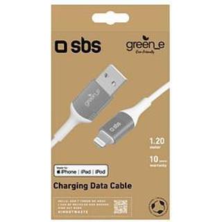 SBS x GREEN_E USB-A til Lightning Kabel 30W m. Genbrugssæt - 1.2 m - Hvid