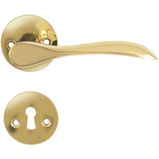 Bellevue dørhåndtag i blank messing uden lak inkl. roset og nøgleskilt c/c 30 mm