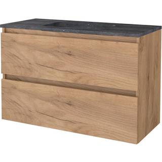 Sanibell Basicline møbelsæt i whiskey eg med sort stenhåndvask 100x46cm