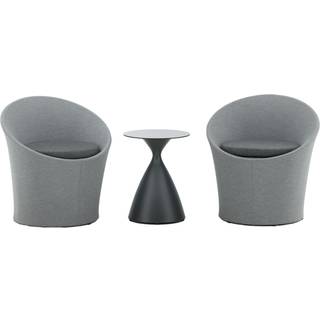 Venture Design Spoga cafésæt Sort med grå hynde 2 lænestole & bord 40 cm