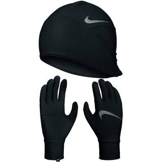 Nike Essential Running Set Laufmütze + Running Gloves Women - Black, White, Size M/L - black