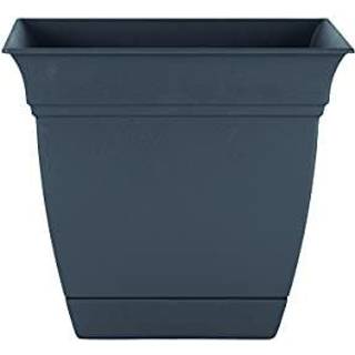 HC -selskaberne 10 tommer Eclipse Square Planter med tallerken - Indendørs udendørs plantepotte til blomster Grøntsager og urter Varmgrå