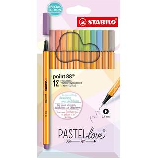 STABILO Pastellove Point 88 fineliner - 12 penne med en tynd spids