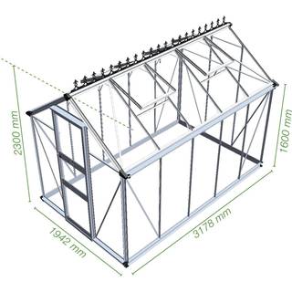 Halls Burford 610 drivhus 6,2 m², sort, 3 mm hærdet glas inkl. integreret sokkel