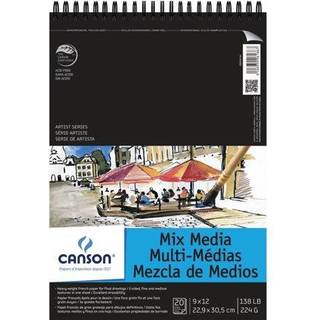 Canson Artist Series Mixed Media Paper Wirebound PAD 9x12 inches 20 ark (138lb/224g) - Kunstnerpapir til voksne og studerende - Vandfarver Gouach