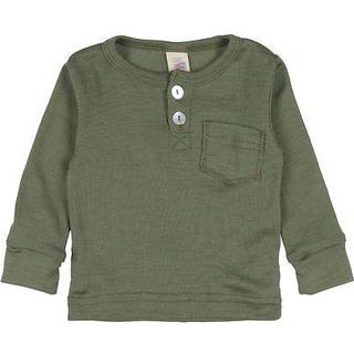 Engel Baby Shirt mit Knopfleiste Merino-shirt Børn størrelse 86/92 farve olivengrøn