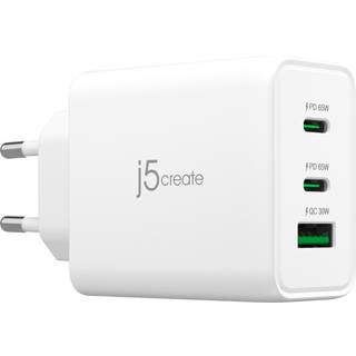 J5 USB-C og USB-A GaN oplader 65 W - hvid