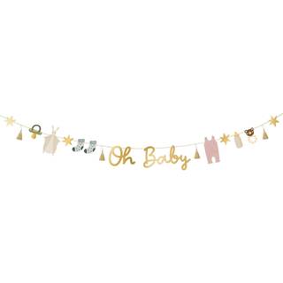 13 stk. Oh Baby festbanner farvemix papir tags – DIY sæt med 2.5 m guld snor