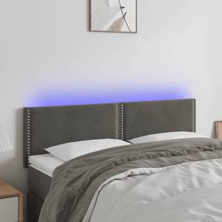 sengegavl med LED-lys 144x5x78/88 cm fløjl mørkegrå