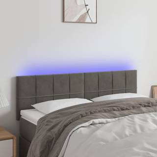 sengegavl med LED-lys 144x5x78/88 cm fløjl mørkegrå