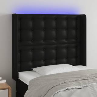 sengegavl med LED-lys 83x16x118/128 cm kunstlæder sort