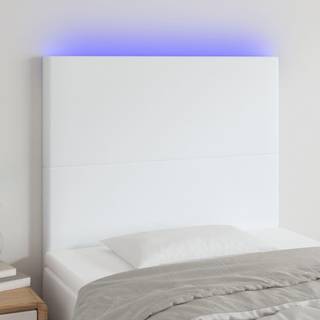 sengegavl med LED-lys 100x5x118/128 cm kunstlæder hvid