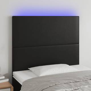 sengegavl med LED-lys 90x5x118/128 cm kunstlæder sort