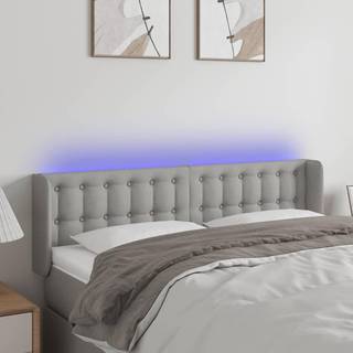 sengegavl med LED-lys 147x16x78/88 cm stof lysegrå
