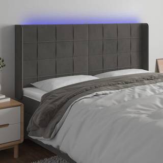 sengegavl med LED-lys 183x16x118/128 cm fløjl mørkegrå