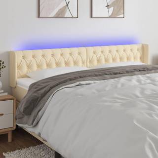 sengegavl med LED-lys 203x16x78/88 cm stof cremefarvet