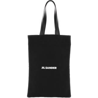 Canvas Tote Bag with Leather Strap in Black - OS