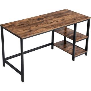 VASAGLE computerbord, skrivebord med 2 hylder, arbejdsbord, brun og sort