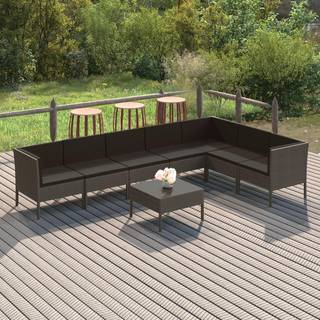 loungesæt til haven 8 dele med hynder polyrattan grå