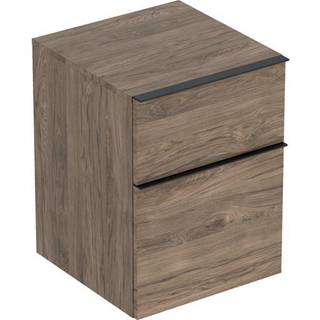 Geberit iCon sideskab med to skuffer: B=45cm, H=60cm, T=47.6cm, Nøddetræ hickory / melamin træstruktur, lava / pulverlakeret mat