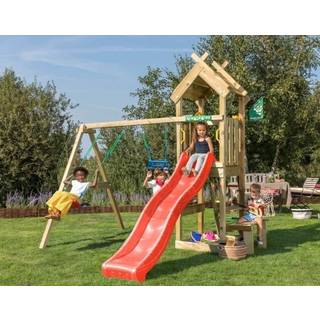 Jungle Gym Totem legetårn, komplet inkl. 2-Swing Module 200 og rød rutsjebane