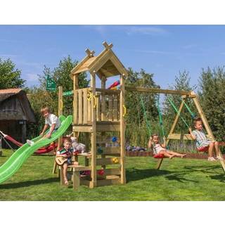 Jungle Gym Teepee legetårn, komplet inkl. 2-Swing Module 200 og grøn rutsjebane