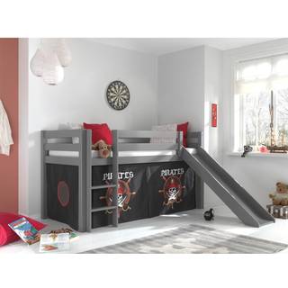 Halvhøj seng med rutsjebane – Pino, grå, piratforhæng