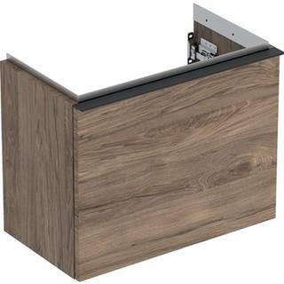 Geberit iCon underskab til håndvask, med en skuffe: B=52cm, H=41.5cm, T=30.7cm, Nøddetræ hickory / melamin træstruktur, lava / pulverlakeret mat