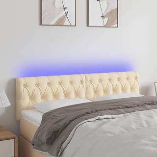 sengegavl med LED-lys 144x7x78/88 cm stof cremefarvet