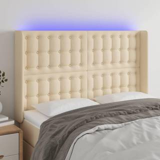 Sengegavl Med Led-Lys Stof - Creme / 147 x 16 x 118/128 cm