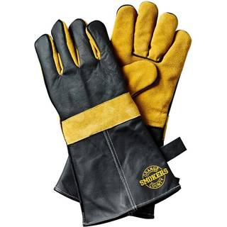 Grillhandsker, 1 sæt i sort læder m. gul ruskind - Smokers