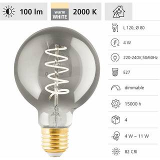 EGLO LED pære G80 Globe 4W/820 100 lumen smoke dæmpbar E27