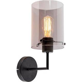 Design væglampe sort med røgglas - Dome